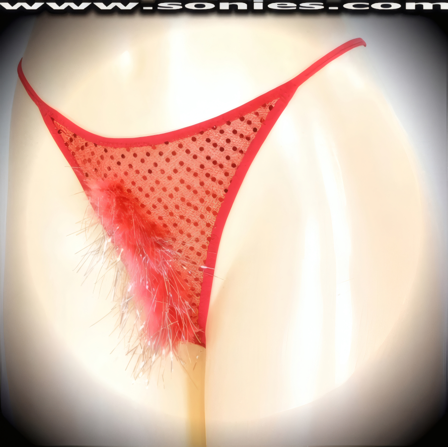 Wonderfully naughty in this superbly sheer ladies Kailash low-rise glittery sequin with lurex dance wear G-String back bottom. This panty is made even more enticing by means of an eye-alluring slightly concealing soft marabou front with shiny silver strands for ultimate effect. Crafted with a suggestive unlined crotch, plus soft elasticized waistband to ensure a great fit and stunning V-Shape back finally (5% Spandex, 65% Polyester, 30% Lurex. Hand wash cold, hang dry, no bleach). It pairs beautifully with any number of risqu� tops. May be worn with stiletto heel shoes or boots to create a phenomenal look. This style is perfect for stage, bedroom performance, life style events, pride week, monthly play parties, fetish events, adult alternative lifestyle gatherings, bachelor parties, club wear, nightclubs, dance clubs and gentleman's clubs.   Style: YQ001E