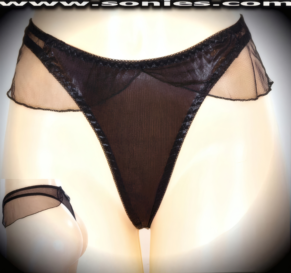 Show your treacherously sexy side in this adult entertainer's low-rise Barwa stretch metallic Lycra front dance wear thong bottom with attached sheer mesh flutter detailing to create an impressive look. Irresistibly enticing panty features soft elasticized edging, lined mesh crotch, and sheer stretch mesh thong back finally to insure a comfortable fit (10% Lycra, 90% Nylon. Wash delicate and hang dry). It pairs beautifully with any number of risqu� tops. May be worn with stiletto heel shoes or boots to create a phenomenal look. This style is perfect for stage, bedroom performance, life style events, pride week, monthly play parties, fetish events, adult alternative lifestyle gatherings, bachelor parties and gentleman's clubs.   Style: YQ058