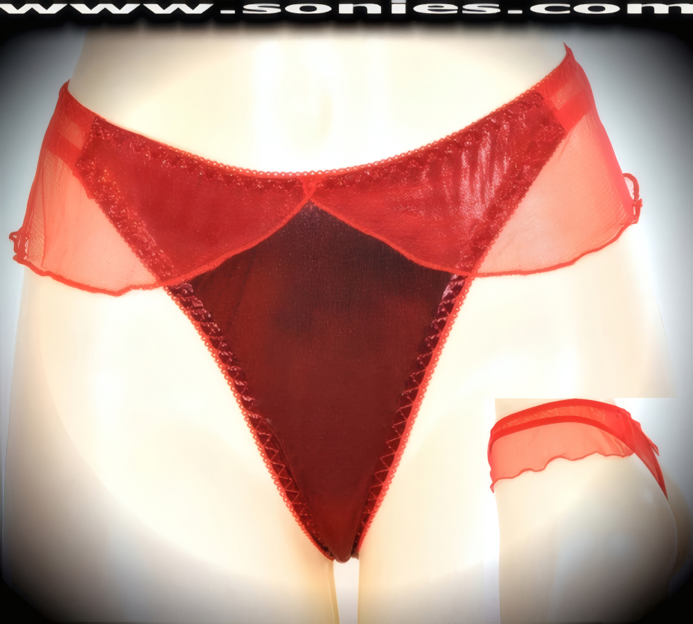 Show your treacherously sexy side in this adult entertainer's low-rise Barwa stretch metallic Lycra front dance wear thong bottom with attached sheer mesh flutter detailing to create an impressive look. Irresistibly enticing panty features soft elasticized edging, lined mesh crotch, and sheer stretch mesh thong back finally to insure a comfortable fit (10% Lycra, 90% Nylon. Wash delicate and hang dry). It pairs beautifully with any number of risqu� tops. May be worn with stiletto heel shoes or boots to create a phenomenal look. This style is perfect for stage, bedroom performance, life style events, pride week, monthly play parties, fetish events, adult alternative lifestyle gatherings, bachelor parties and gentleman's clubs.   Style: YQ058A