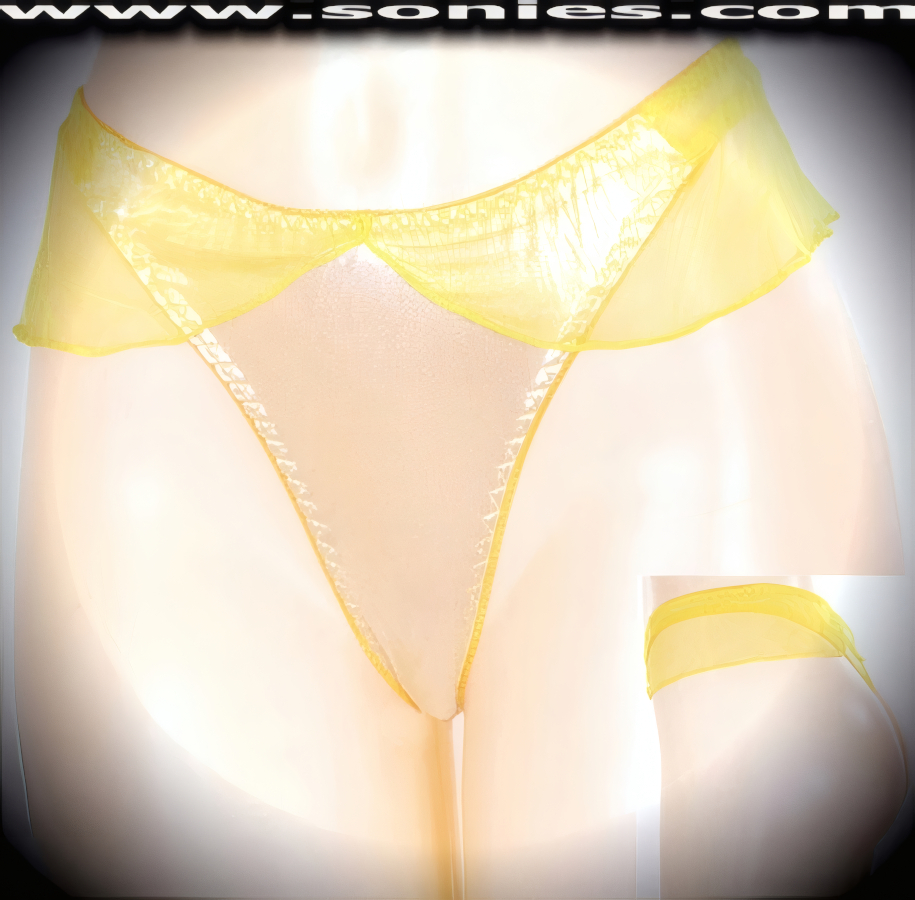 Show your treacherously sexy side in this adult entertainer's low-rise Barwa stretch metallic Lycra front dance wear thong bottom with attached sheer mesh flutter detailing to create an impressive look. Irresistibly enticing panty features soft elasticized edging, lined mesh crotch, and sheer stretch mesh thong back finally to insure a comfortable fit (10% Lycra, 90% Nylon. Wash delicate and hang dry). It pairs beautifully with any number of risqu� tops. May be worn with stiletto heel shoes or boots to create a phenomenal look. This style is perfect for stage, bedroom performance, life style events, pride week, monthly play parties, fetish events, adult alternative lifestyle gatherings, bachelor parties and gentleman's clubs.   Style: YQ058E