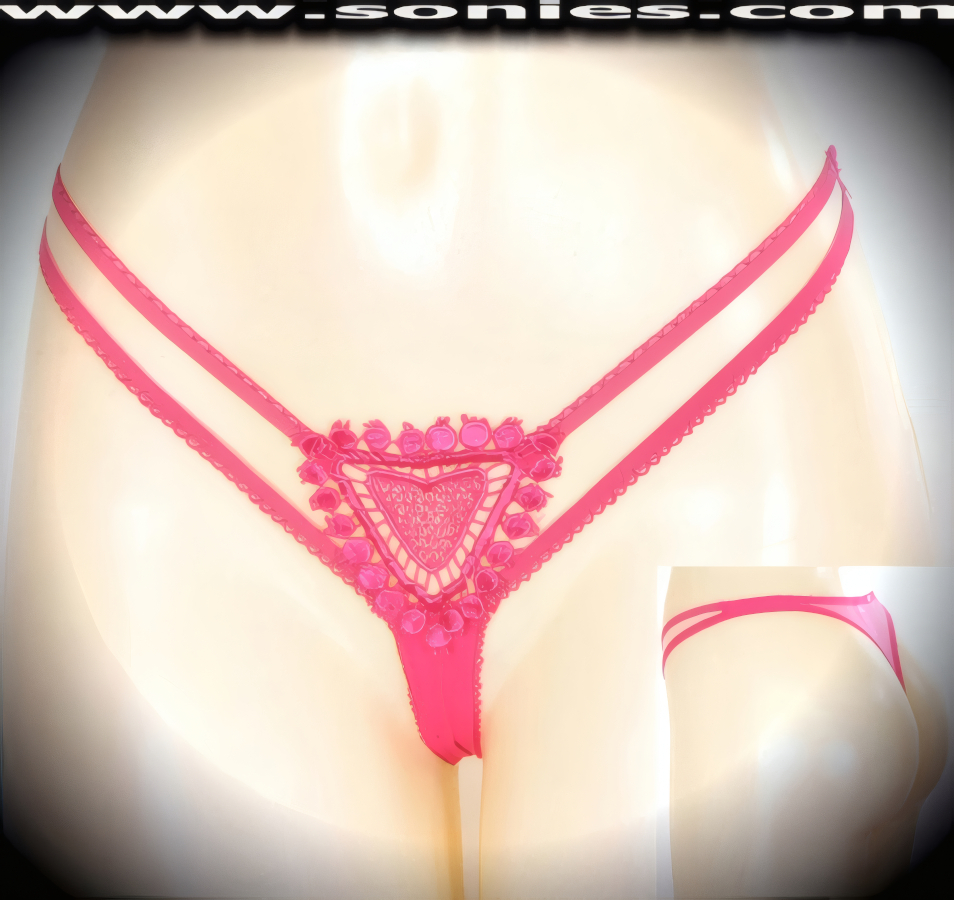 Breathtaking Ladies Lavishly Embroidered Translucent Heart Detail Front Dance Wear Bottom with Strappy Sides and Sheer Stretch Mesh Thong Back Finally (Lycra/Nylon).   Style: YQ218