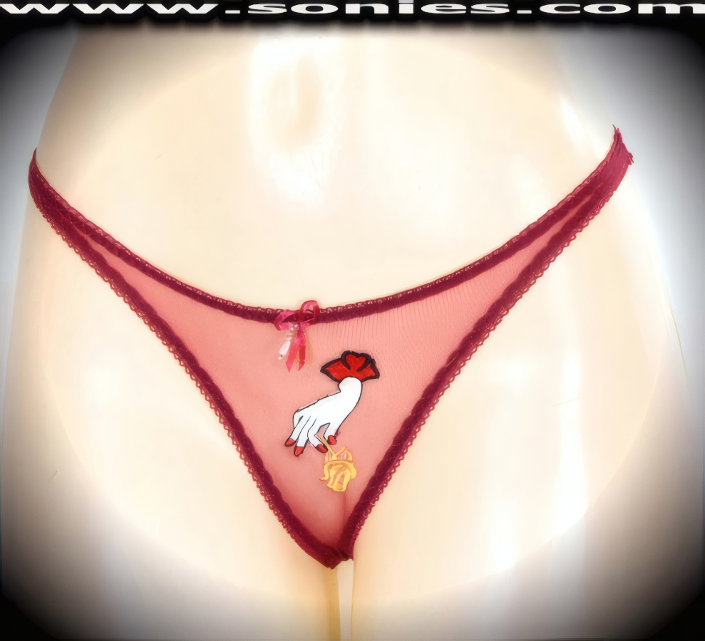 Play the wonderful role of an enchantress in this adult entertainer's low-rise Devi silky soft and lusciously sheer fine mesh dance wear thong bottom with exquisitely embroidered eye-captivating hand picking-up rose front detailing. Irresistibly enticing panty features a cotton lined crotch, soft elasticized edging to insure a comfortable fit, sheer mesh thong back, plus a satin bow appliqu� front and beaded pearl accent finally (10% Lycra, 90% Nylon. Wash delicate and hang dry). It pairs beautifully with any number of risqu� tops. May be worn with stiletto heel shoes or boots to create a phenomenal look. This style is perfect for stage, bedroom performance, life style events, pride week, monthly play parties, fetish events, adult alternative lifestyle gatherings, bachelor parties and gentleman's clubs.   Style: YQ219A