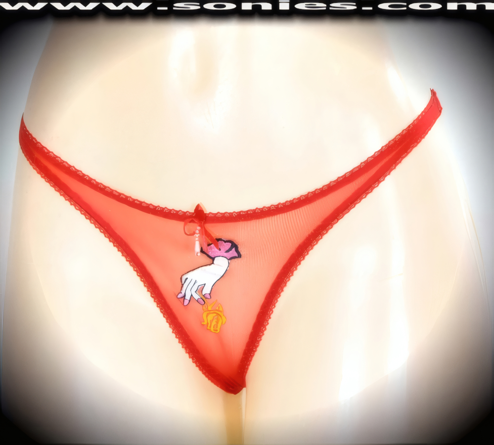 Play the wonderful role of an enchantress in this adult entertainer's low-rise Devi silky soft and lusciously sheer fine mesh dance wear thong bottom with exquisitely embroidered eye-captivating hand picking-up rose front detailing. Irresistibly enticing panty features a cotton lined crotch, soft elasticized edging to insure a comfortable fit, sheer mesh thong back, plus a satin bow appliqu� front and beaded pearl accent finally (10% Lycra, 90% Nylon. Wash delicate and hang dry). It pairs beautifully with any number of risqu� tops. May be worn with stiletto heel shoes or boots to create a phenomenal look. This style is perfect for stage, bedroom performance, life style events, pride week, monthly play parties, fetish events, adult alternative lifestyle gatherings, bachelor parties and gentleman's clubs.   Style: YQ219C