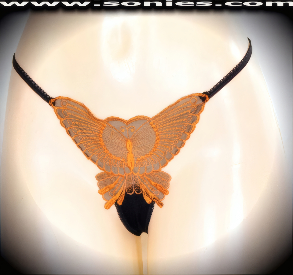 You can feel hearts beating when you slip into this sexy adult entertainer's low-rise Nanga see-through silky soft mesh with sensationally crafted large embroidered butterfly front dance wear thong bottom. Irresistibly enticing panty features a soft elasticized waistband to insure a great fit, cotton lined crotch, and sheer fine mesh thong back detail finish (10% Lycra, 90% Nylon. Wash delicate and hang dry). It pairs beautifully with any number of risqu� tops. May be worn with stiletto heel shoes or boots to create a phenomenal look. This style is perfect for stage, bedroom performance, life style events, pride week, monthly play parties, fetish events, adult alternative lifestyle gatherings, bachelor parties and gentleman's clubs.   Style: YQ220E
