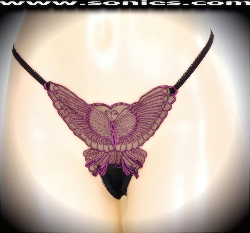 You can feel hearts beating when you slip into this sexy adult entertainer's low-rise Nanga see-through silky soft mesh with sensationally crafted large embroidered butterfly front dance wear thong bottom. Irresistibly enticing panty features a soft elasticized waistband to insure a great fit, cotton lined crotch, and sheer fine mesh thong back detail finish (10% Lycra, 90% Nylon. Wash delicate and hang dry). It pairs beautifully with any number of risqu� tops. May be worn with stiletto heel shoes or boots to create a phenomenal look. This style is perfect for stage, bedroom performance, life style events, pride week, monthly play parties, fetish events, adult alternative lifestyle gatherings, bachelor parties and gentleman's clubs.   Style: YQ220F