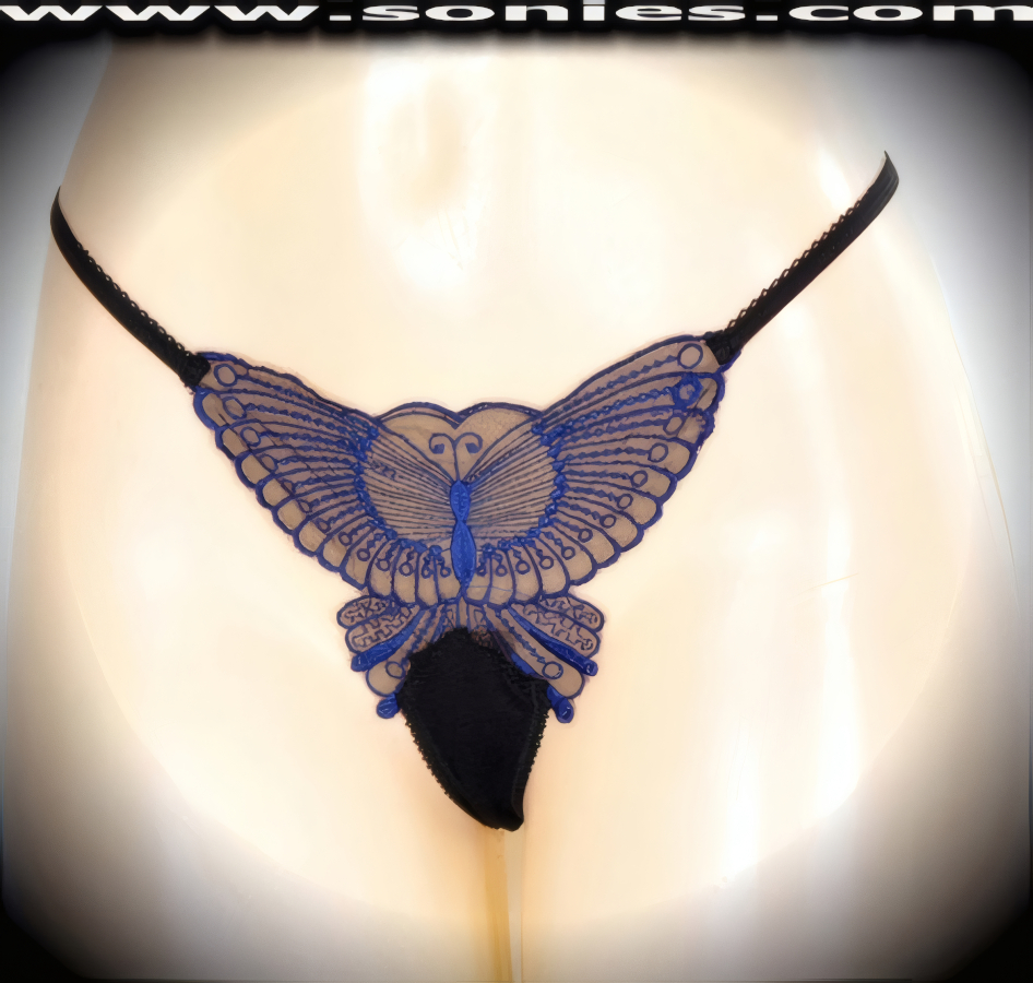 You can feel hearts beating when you slip into this sexy adult entertainer's low-rise Nanga see-through silky soft mesh with sensationally crafted large embroidered butterfly front dance wear thong bottom. Irresistibly enticing panty features a soft elasticized waistband to insure a great fit, cotton lined crotch, and sheer fine mesh thong back detail finish (10% Lycra, 90% Nylon. Wash delicate and hang dry). It pairs beautifully with any number of risqu� tops. May be worn with stiletto heel shoes or boots to create a phenomenal look. This style is perfect for stage, bedroom performance, life style events, pride week, monthly play parties, fetish events, adult alternative lifestyle gatherings, bachelor parties and gentleman's clubs.   Style: YQ220H