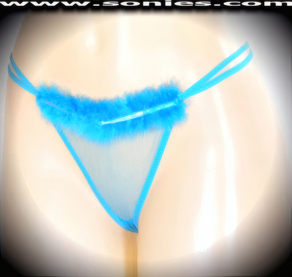 Captivate His Attention wearing this Mischievously Sheer Mesh Front Panty with Soft Marabou Trim Accent and Lined Crotch Detail Finish. Double Elasticized Strappy Sides with V-Shape G-String Back Finally (Lycra/Nylon).   Style: YQ222