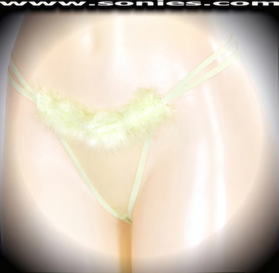 You're audience will lust after this shimmering adult entertainer's low-rise Parbat lusciously sheer fine mesh dance wear G-String bottom with soft marabou trim and satin ribbon accent front top detailing. Irresistibly enticing sheer panty features double elasticized strappy cutout waistband sides to insure a great fit, cotton lined crotch, and stunning sheer V-Shape back finally (10% Lycra, 90% Nylon. Wash delicate and hang dry). It pairs beautifully with any number of risqu� tops. May be worn with stiletto heel shoes or boots to create a phenomenal look. This style is perfect for stage, bedroom performance, life style events, pride week, monthly play parties, fetish events, adult alternative lifestyle gatherings, bachelor parties and gentleman's clubs.   Style: YQ222D