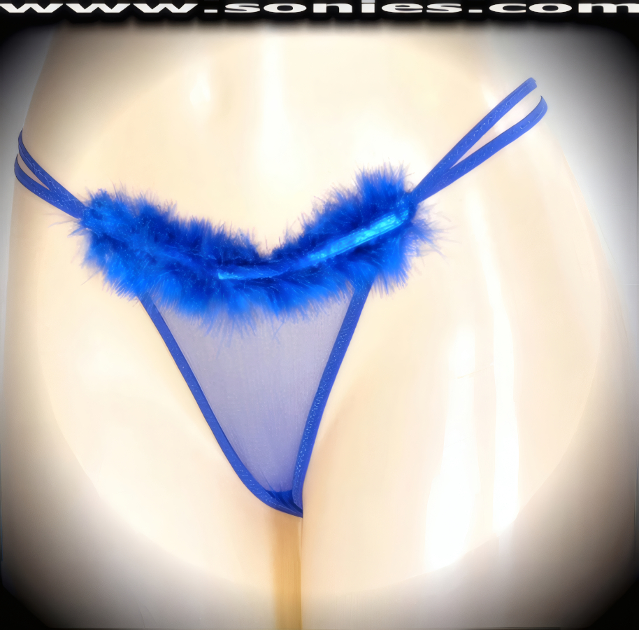 You're audience will lust after this shimmering adult entertainer's low-rise Parbat lusciously sheer fine mesh dance wear G-String bottom with soft marabou trim and satin ribbon accent front top detailing. Irresistibly enticing sheer panty features double elasticized strappy cutout waistband sides to insure a great fit, cotton lined crotch, and stunning sheer V-Shape back finally (10% Lycra, 90% Nylon. Wash delicate and hang dry). It pairs beautifully with any number of risqu� tops. May be worn with stiletto heel shoes or boots to create a phenomenal look. This style is perfect for stage, bedroom performance, life style events, pride week, monthly play parties, fetish events, adult alternative lifestyle gatherings, bachelor parties and gentleman's clubs.   Style: YQ222F