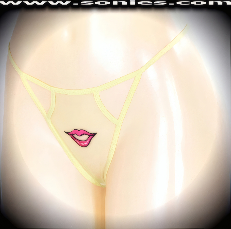 You have achieved your sexy shape now show-it off in this delightfully naughty adult entertainer's low-rise Pumori lusciously sheer fine mesh dance wear G-String bottom with exquisitely embroidered open lips detailing center front. Irresistibly enticing sheer panty features side front cutouts, soft elasticized waistband to insure a great fit, cotton lined crotch, and stunning sheer V-Shape back finally (10% Lycra, 90% Nylon. Wash delicate and hang dry). It pairs beautifully with any number of risqu� tops. May be worn with stiletto heel shoes or boots to create a phenomenal look. This style is perfect for stage, bedroom performance, life style events, pride week, monthly play parties, fetish events, adult alternative lifestyle gatherings, bachelor parties and gentleman's clubs.   Style: YQ223