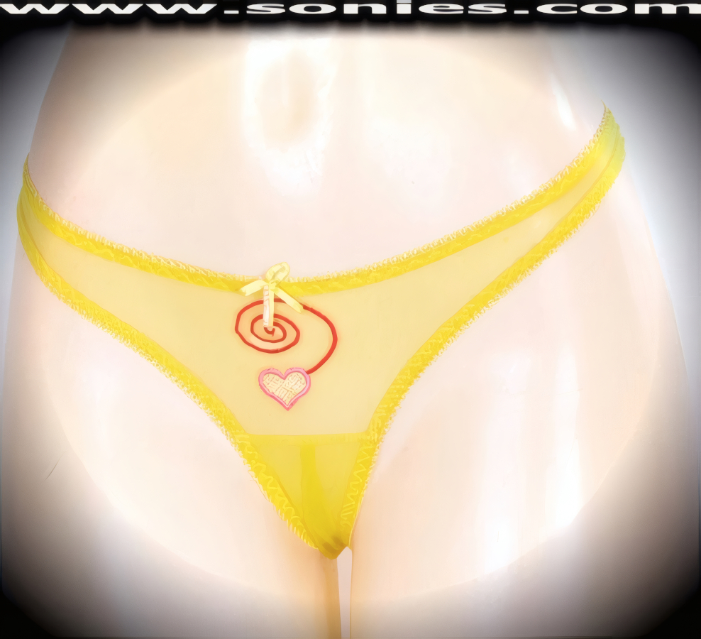 When you want frills with your thrills, slip on this flirty adult entertainer's low-rise Rakhiot lusciously sheer fine mesh with exquisitely embroidered eye-captivating swirl front and dangling heart detailing dance wear thong bottom. Irresistibly enticing panty features soft elasticized edging to insure a great fit, suggestive convenience open crotch for easy access, and silky soft sheer mesh thong back, plus satin bow appliqu� with beaded pearl accent front finally (10% Lycra, 90% Nylon. Wash delicate and hang dry). It pairs beautifully with any number of risqu� tops. May be worn with stiletto heel shoes or boots to create a phenomenal look. This style is perfect for stage, bedroom performance, life style events, pride week, monthly play parties, fetish events, adult alternative lifestyle gatherings, bachelor parties and gentleman's clubs.   Style: YQ225K
