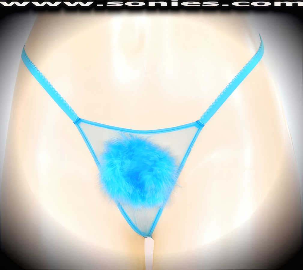 Illusion Sheer Stretch Mesh G-String Back Dance Wear Panty with Lush Marabou Concealing Front Detail Finish. Soft Elasticized Waistband and Back.   Style: YQ608
