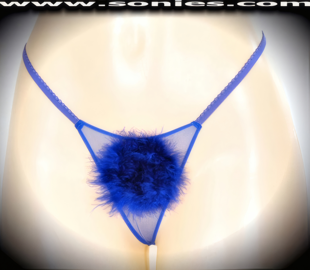 Show that you are truly fresh and flirtatious in this ultra-sexy adult entertainer's low-rise Baintha wickedly sheer fine mesh with eye-captivating lush marabou barely concealing front detailing dance wear G-String bottom. Irresistibly enticing panty features a suggestive unlined crotch, plus soft elasticized waistband and back to ensure a great fit (10% Lycra, 90% Nylon. Wash delicate and hang dry). It pairs beautifully with any number of risqu� tops. May be worn with stiletto heel shoes or boots to create a phenomenal look. This style is perfect for stage, bedroom performance, life style events, pride week, monthly play parties, fetish events, adult alternative lifestyle gatherings, bachelor parties and gentleman's clubs.   Style: YQ608I