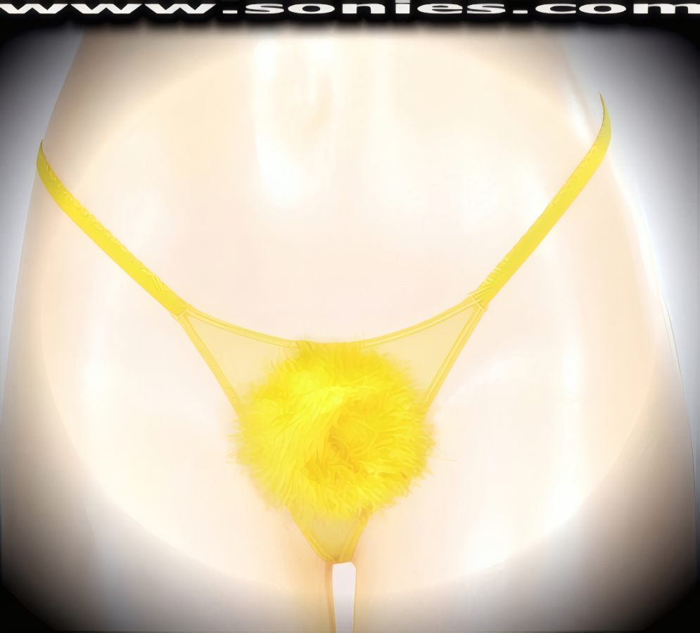 Show that you are truly fresh and flirtatious in this ultra-sexy adult entertainer's low-rise Baintha wickedly sheer fine mesh with eye-captivating lush marabou barely concealing front detailing dance wear G-String bottom. Irresistibly enticing panty features a suggestive unlined crotch, plus soft elasticized waistband and back to ensure a great fit (10% Lycra, 90% Nylon. Wash delicate and hang dry). It pairs beautifully with any number of risqu� tops. May be worn with stiletto heel shoes or boots to create a phenomenal look. This style is perfect for stage, bedroom performance, life style events, pride week, monthly play parties, fetish events, adult alternative lifestyle gatherings, bachelor parties and gentleman's clubs.   Style: YQ608L