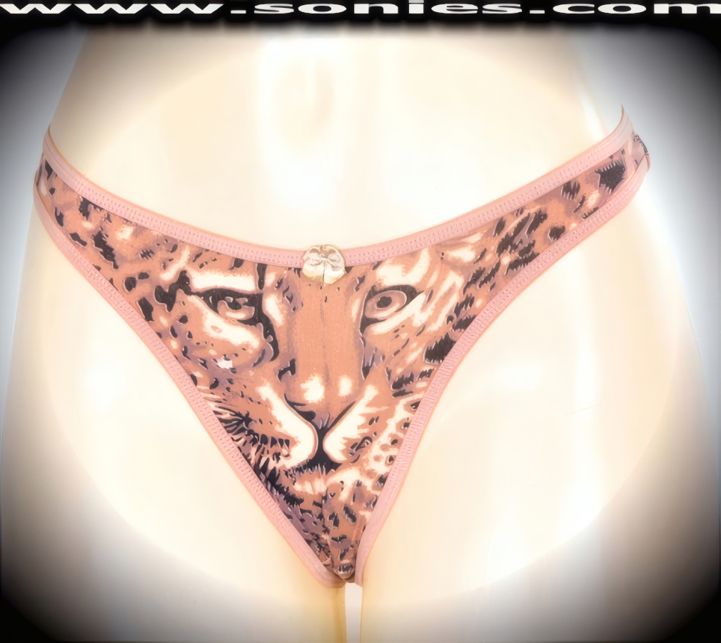 Nowhere for your audience to hide when you step-out in this sexy adult entertainer's low-rise Distaghil soft stretch leopard print dance wear thong bottom. Irresistibly enticing panty features a cotton lined crotch, soft elasticized edging to insure a comfortable fit, plus front satin bow appliqu� accent detail finish (10% Lycra, 90% Nylon. Wash delicate and hang dry). It pairs beautifully with any number of risqu� tops. May be worn with stiletto heel shoes or boots to create a phenomenal look. This style is perfect for stage, bedroom performance, life style events, pride week, monthly play parties, fetish events, adult alternative lifestyle gatherings, bachelor parties and gentleman's clubs.   Style: YQ617D
