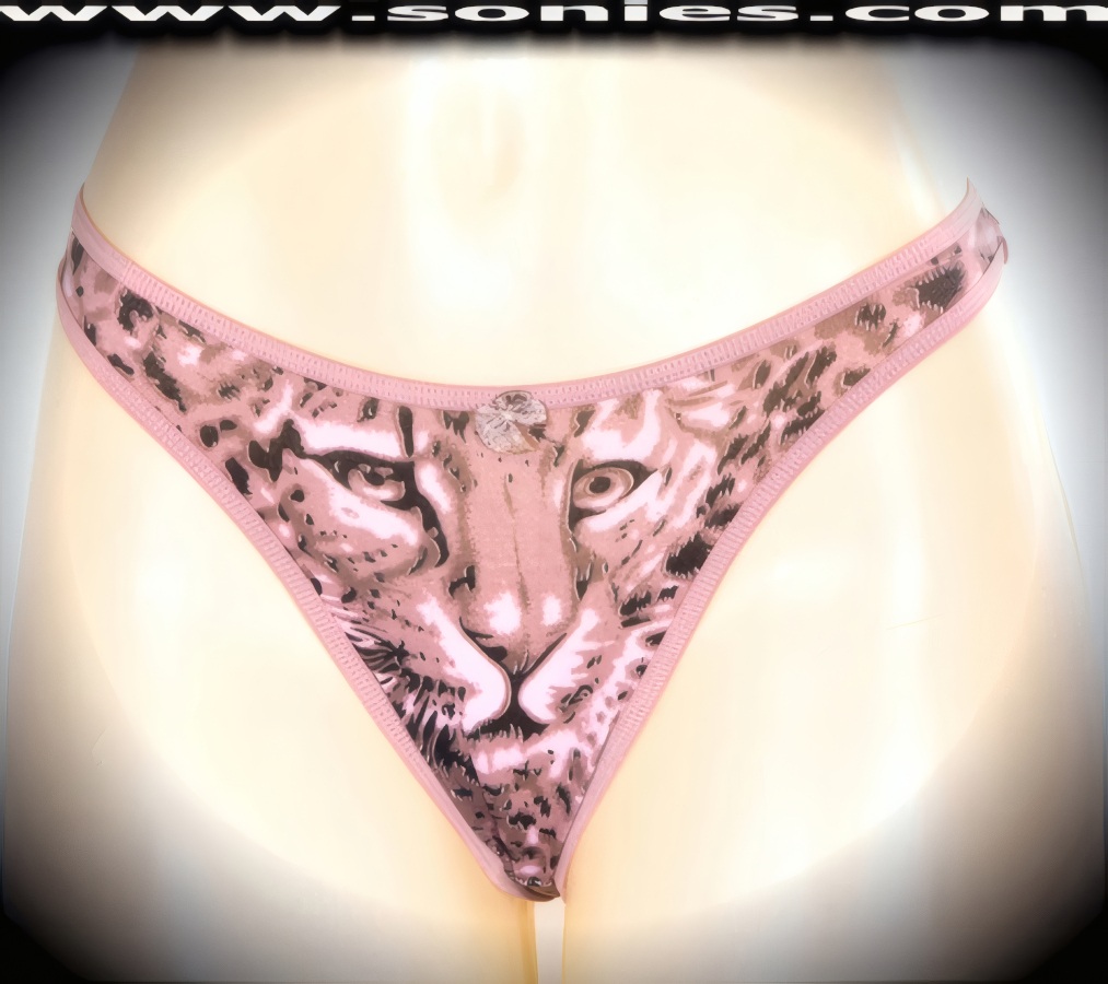 Nowhere for your audience to hide when you step-out in this sexy adult entertainer's low-rise Distaghil soft stretch leopard print dance wear thong bottom. Irresistibly enticing panty features a cotton lined crotch, soft elasticized edging to insure a comfortable fit, plus front satin bow appliqu� accent detail finish (10% Lycra, 90% Nylon. Wash delicate and hang dry). It pairs beautifully with any number of risqu� tops. May be worn with stiletto heel shoes or boots to create a phenomenal look. This style is perfect for stage, bedroom performance, life style events, pride week, monthly play parties, fetish events, adult alternative lifestyle gatherings, bachelor parties and gentleman's clubs.   Style: YQ617G