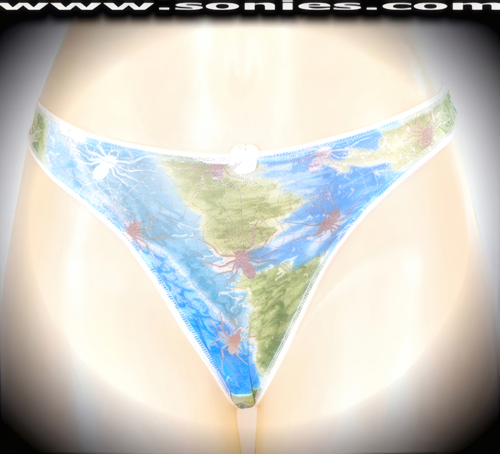 Show your sexy wild side in this fabulous adult entertainer's low-rise Gasherbrum water-color stretch Lycra with silver foil spider print dance wear thong bottom. Irresistibly enticing panty features a cotton lined crotch, soft elasticized edging to insure a comfortable fit, plus a satin bow appliqu� front detailing finish (10% Lycra, 90% Nylon. Wash delicate and hang dry). It pairs beautifully with any number of risqu� tops. May be worn with stiletto heel shoes or boots to create a phenomenal look. This style is perfect for stage, bedroom performance, life style events, pride week, monthly play parties, fetish events, adult alternative lifestyle gatherings, bachelor parties and gentleman's clubs.   Style: YQ618B