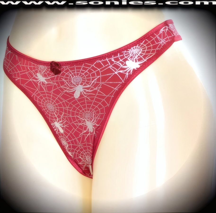 Make it a stage show night to remember in this sensational adult entertainer's low-rise Haramosh stretch Lycra with silver metallic foil spider print dance wear thong bottom. Irresistibly enticing panty features a cotton lined crotch, soft elasticized edging to insure a comfortable fit, plus a satin bow appliqu� front detailing finish (10% Lycra, 90% Nylon. Wash delicate and hang dry). It pairs beautifully with any number of risqu� tops. May be worn with stiletto heel shoes or boots to create a phenomenal look. This style is perfect for stage, bedroom performance, life style events, pride week, monthly play parties, fetish events, adult alternative lifestyle gatherings, bachelor parties and gentleman's clubs.   Style: YQ630H