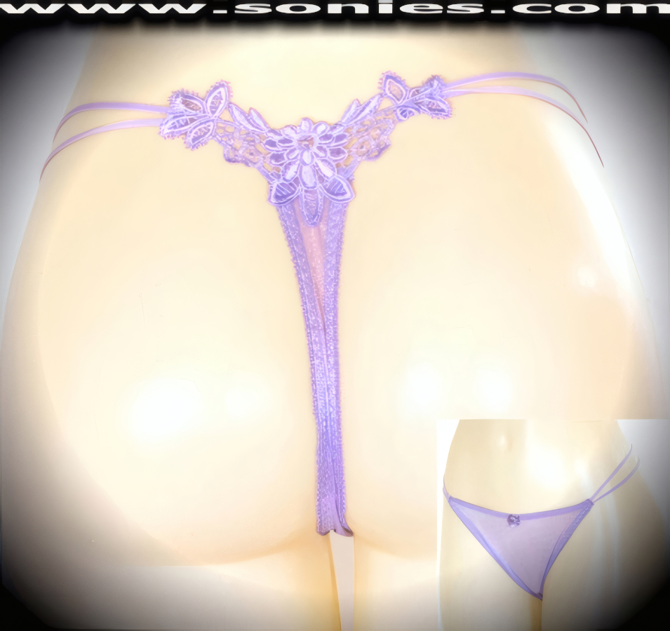 Be all decked out and very scrumptious in this daring adult entertainer's low-rise Kanjut semi-transparent stretch Lycra with sophisticatedly embroidered floral sheer top back dance wear thong bottom. Irresistibly enticing panty features dual elasticized strappy cutout waistband sides to create an impressive look, cotton lined crotch, soft elasticized edging to insure a comfortable fit, plus front satin bow appliqu� accent detail finish. The low-rise design makes the torso look longer for an incredibly seductive silhouette (10% Lycra, 90% Nylon. Wash delicate and hang dry). It pairs beautifully with any number of risqu� tops. May be worn with stiletto heel shoes or boots to create a phenomenal look. This style is perfect for stage, bedroom performance, life style events, pride week, monthly play parties, fetish events, adult alternative lifestyle gatherings, bachelor parties and gentleman's clubs.   Style: YQ649B