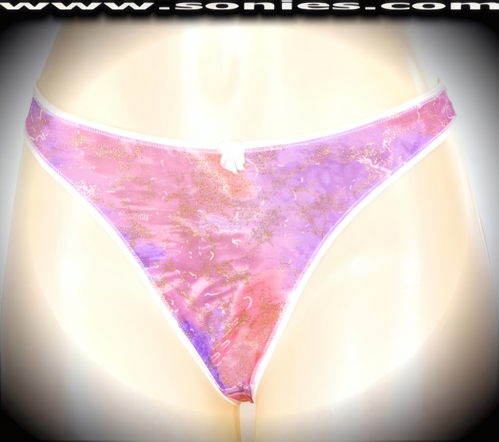 Pay homage to the era of excess in this over-the-top sexy adult entertainer's low-rise Kunyang water-color stretch Lycra with picturesque gold glitter foil print dance wear thong bottom. Irresistibly enticing panty features a cotton lined crotch, soft elasticized edging to insure a comfortable fit, plus a satin bow appliqu� front detailing finish (10% Lycra, 90% Nylon. Wash delicate and hang dry). It pairs beautifully with any number of risqu� tops. May be worn with stiletto heel shoes or boots to create a phenomenal look. This style is perfect for stage, bedroom performance, life style events, pride week, monthly play parties, fetish events, adult alternative lifestyle gatherings, bachelor parties and gentleman's clubs.    Style: YQ664B
