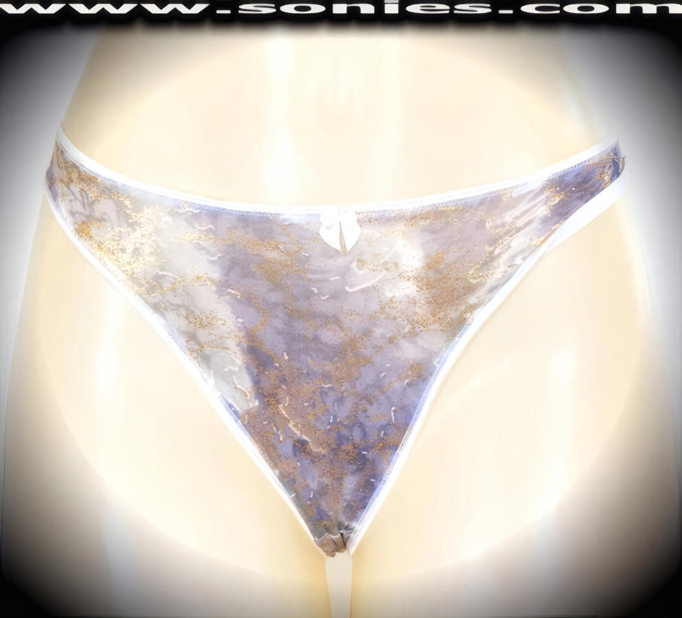 Pay homage to the era of excess in this over-the-top sexy adult entertainer's low-rise Kunyang water-color stretch Lycra with picturesque gold glitter foil print dance wear thong bottom. Irresistibly enticing panty features a cotton lined crotch, soft elasticized edging to insure a comfortable fit, plus a satin bow appliqu� front detailing finish (10% Lycra, 90% Nylon. Wash delicate and hang dry). It pairs beautifully with any number of risqu� tops. May be worn with stiletto heel shoes or boots to create a phenomenal look. This style is perfect for stage, bedroom performance, life style events, pride week, monthly play parties, fetish events, adult alternative lifestyle gatherings, bachelor parties and gentleman's clubs.    Style: YQ664C