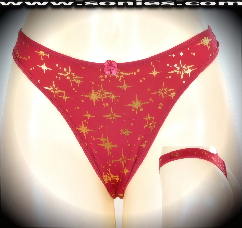 Brighten up the fun wearing this Ivanovna gold metallic foil star print stretch Lycra dance wear bottom. Crafted with a lined crotch and thong back, plus satin bow appliqu� front detail finish (10% Lycra, 90% Nylon. Wash delicate and hang dry). It pairs beautifully with any number of risqu� tops. May be worn with stiletto heel shoes or boots to create a phenomenal look. This style is perfect for stage, bedroom performance, life style events, pride week, monthly play parties, fetish events, adult alternative lifestyle gatherings, bachelor parties and gentleman's clubs.   Style: YQ669B