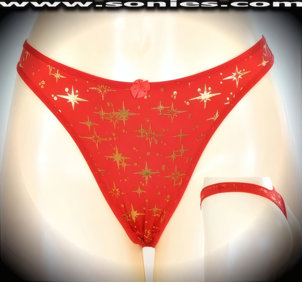 Brighten up the fun wearing this Ivanovna gold metallic foil star print stretch Lycra dance wear bottom. Crafted with a lined crotch and thong back, plus satin bow appliqu� front detail finish (10% Lycra, 90% Nylon. Wash delicate and hang dry). It pairs beautifully with any number of risqu� tops. May be worn with stiletto heel shoes or boots to create a phenomenal look. This style is perfect for stage, bedroom performance, life style events, pride week, monthly play parties, fetish events, adult alternative lifestyle gatherings, bachelor parties and gentleman's clubs.   Style: YQ669F