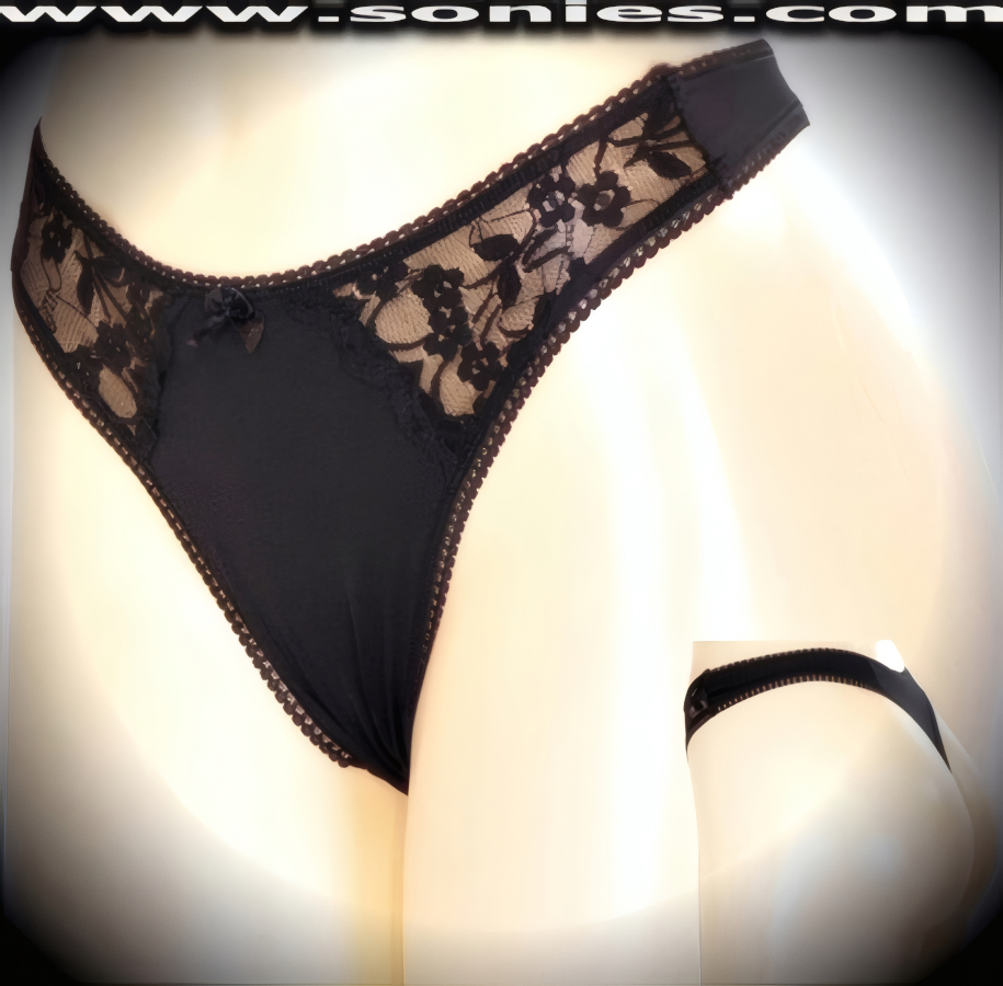 Just one glimpse will say it all in this lusty Beaujeu sheer floral lace with opaque stretch Lycra dance wear bottom. Exquisite bordered lace with cotton lined crotch and thong back, plus satin bow appliqu� front detail finish (10% Lycra, 90% Nylon. Wash delicate and hang dry). It pairs beautifully with any number of risqu� tops. May be worn with stiletto heel shoes or boots to create a phenomenal look. This style is perfect for stage, bedroom performance, life style events, pride week, monthly play parties, fetish events, adult alternative lifestyle gatherings, bachelor parties and gentleman's clubs.   Style: YQ677