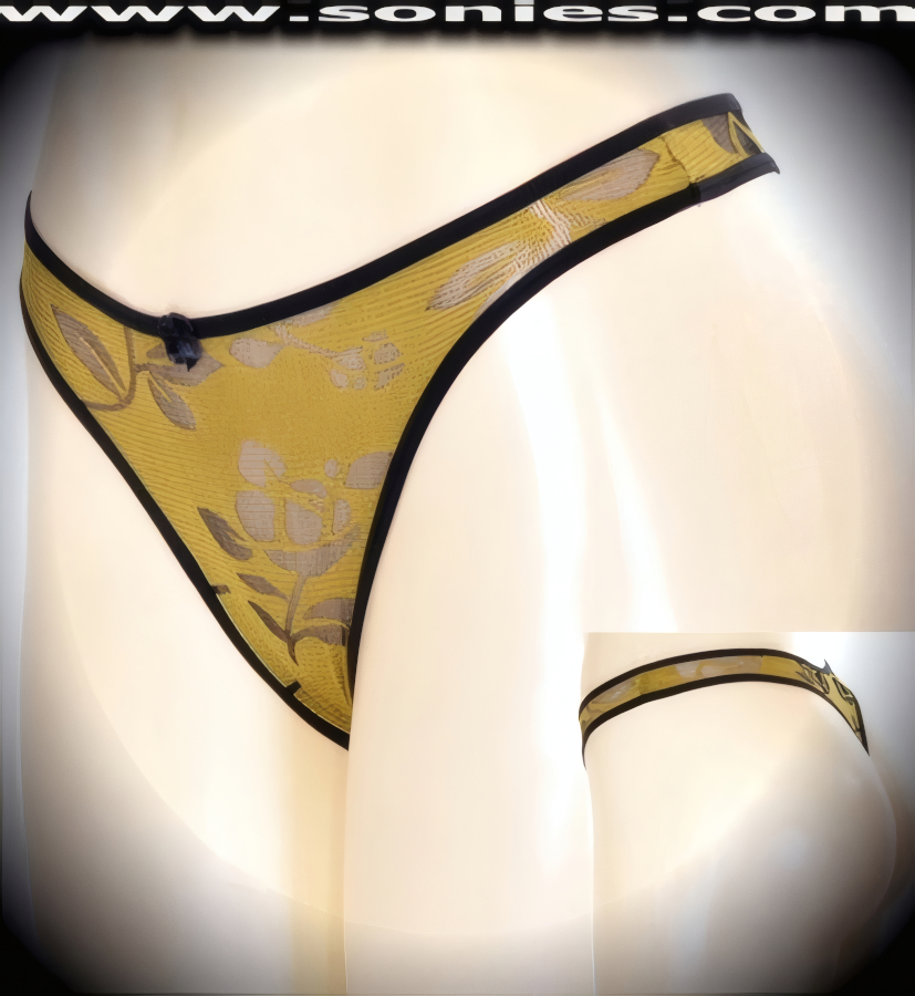 Slip into this light and snug-fitting Juanita wildly sheer mesh flower print thong back panty. These provocative panties are crafted with attractive elasticized waistband and leg opening edging to ensure a great fit, cotton lined crotch, plus satin bow appliqu� front detail finish (10% Lycra, 90% Nylon, exclusive of trim. Hand wash cold and line dry. Do not bleach). It pairs beautifully with any number of risqu� tops. May be worn with stiletto heel shoes or boots to create a phenomenal look. This style is perfect for stage, bedroom performance, life style events, pride week, monthly play parties, fetish events, adult alternative lifestyle gatherings, bachelor parties and gentleman's clubs.   Style: YQ679B