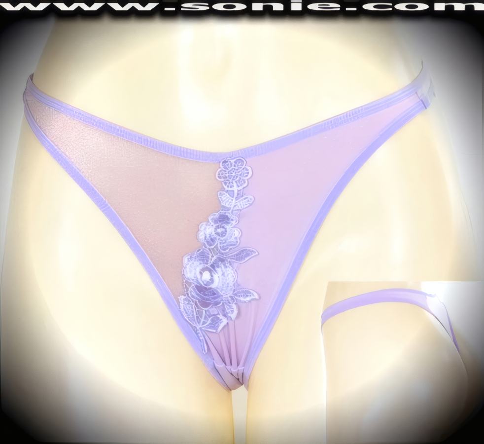 Sexy night-out style with a chic flair is this stunning Leocadia semi-sheer with opaque dual panel front dance wear thong back panty. These provocative panties are crafted with eye-alluring floral embroidered frontage, attractive elasticized waistband and leg opening edging to ensure a great fit, plus a cotton lined crotch detailing finish (10% Lycra, 90% Nylon, exclusive of trim. Hand wash cold and line dry. Do not bleach). It pairs beautifully with any number of risqu� tops. May be worn with stiletto heel shoes or boots to create a phenomenal look. This style is perfect for stage, bedroom performance, life style events, pride week, monthly play parties, fetish events, adult alternative lifestyle gatherings, bachelor parties and gentleman's clubs.   Style: YQ699B