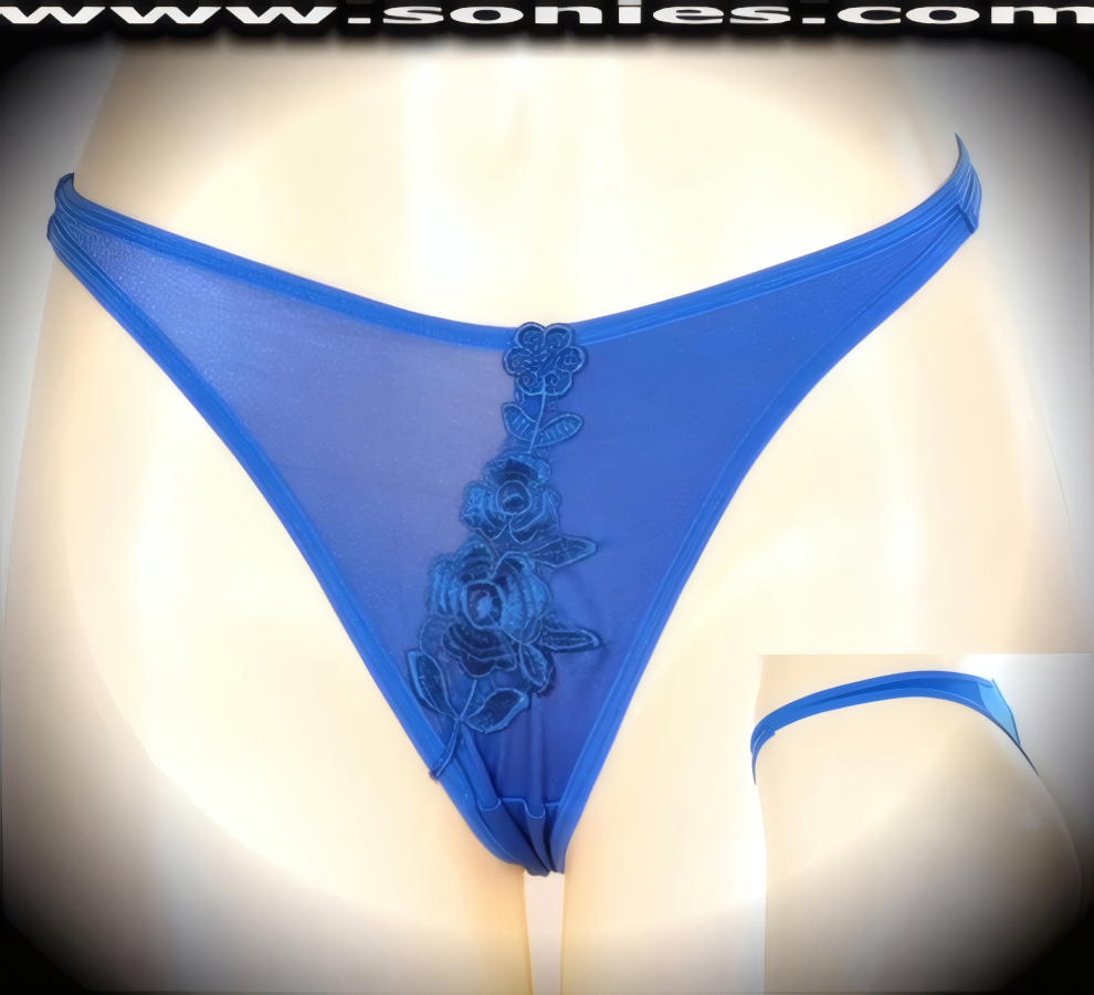 Sexy night-out style with a chic flair is this stunning Leocadia semi-sheer with opaque dual panel front dance wear thong back panty. These provocative panties are crafted with eye-alluring floral embroidered frontage, attractive elasticized waistband and leg opening edging to ensure a great fit, plus a cotton lined crotch detailing finish (10% Lycra, 90% Nylon, exclusive of trim. Hand wash cold and line dry. Do not bleach). It pairs beautifully with any number of risqu� tops. May be worn with stiletto heel shoes or boots to create a phenomenal look. This style is perfect for stage, bedroom performance, life style events, pride week, monthly play parties, fetish events, adult alternative lifestyle gatherings, bachelor parties and gentleman's clubs.   Style: YQ699D