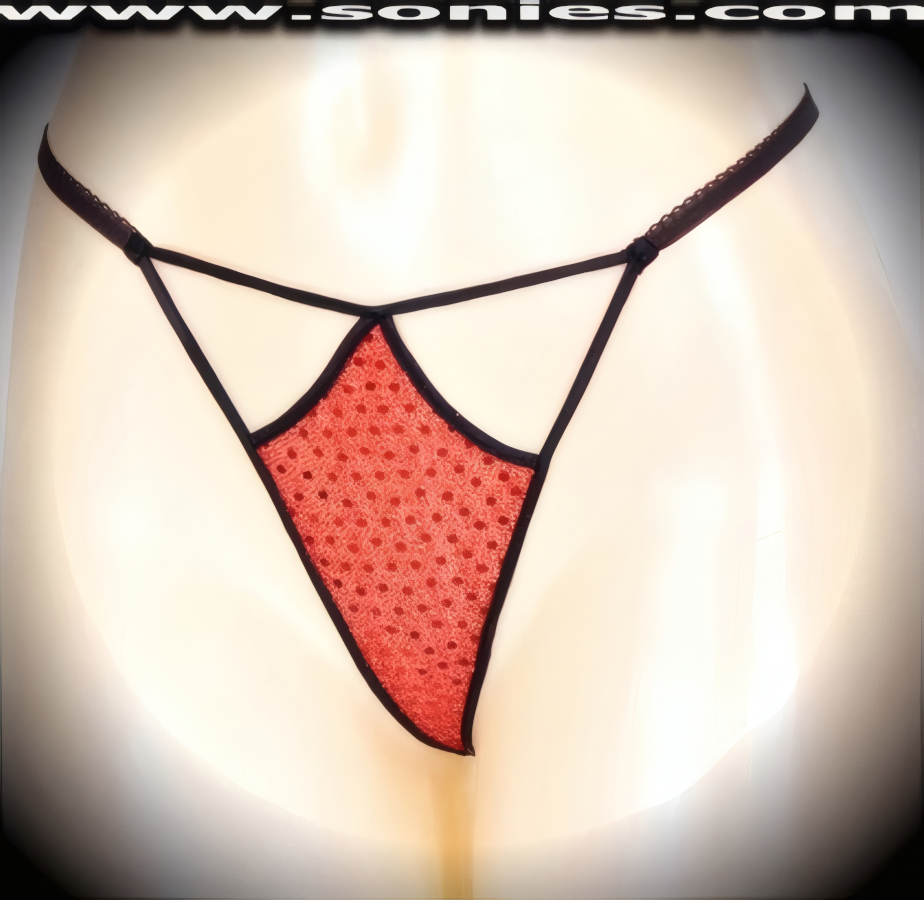 A sexy little surprise for your sweetheart, in this Lita glittery sequin with lurex front cutout panty, plus has a V-shape G-String back finally that flatters your body marvelously. Crafted with a soft elasticized waistband and back to ensure a great fit (10% Lycra, 90% Nylon, exclusive of trim. Hand wash cold and line dry. Do not bleach). It pairs beautifully with any number of risqu� tops. May be worn with stiletto heel shoes or boots to create a phenomenal look. This style is perfect for stage, bedroom performance, life style events, pride week, monthly play parties, fetish events, adult alternative lifestyle gatherings, bachelor parties and gentleman's clubs.   Style: YQ706E