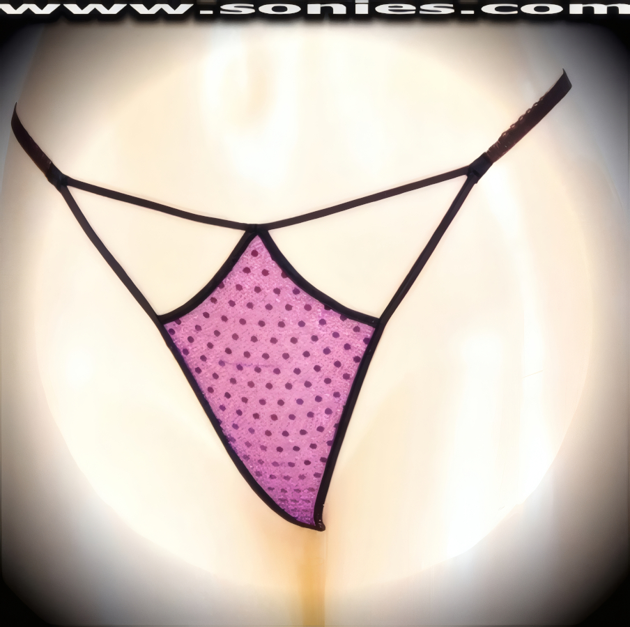 A sexy little surprise for your sweetheart, in this Lita glittery sequin with lurex front cutout panty, plus has a V-shape G-String back finally that flatters your body marvelously. Crafted with a soft elasticized waistband and back to ensure a great fit (10% Lycra, 90% Nylon, exclusive of trim. Hand wash cold and line dry. Do not bleach). It pairs beautifully with any number of risqu� tops. May be worn with stiletto heel shoes or boots to create a phenomenal look. This style is perfect for stage, bedroom performance, life style events, pride week, monthly play parties, fetish events, adult alternative lifestyle gatherings, bachelor parties and gentleman's clubs.   Style: YQ706G