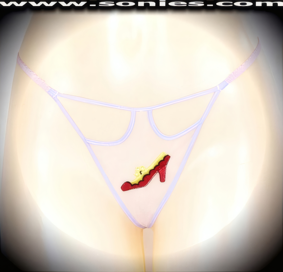 Classic leading lady style with an uptown twist is this Lupita wispy sheer mesh front cutout panty with intricately embroidered elegant heel shoe detailing, plus has a V-shape G-String back finally that flatters your body marvelously. Crafted with a soft elasticized waistband and back to ensure a great fit (10% Lycra, 90% Nylon, exclusive of trim. Hand wash cold and line dry. Do not bleach). It pairs beautifully with any number of risqu� tops. May be worn with stiletto heel shoes or boots to create a phenomenal look. This style is perfect for stage, bedroom performance, life style events, pride week, monthly play parties, fetish events, adult alternative lifestyle gatherings, bachelor parties and gentleman's clubs.   Style: YQ708D