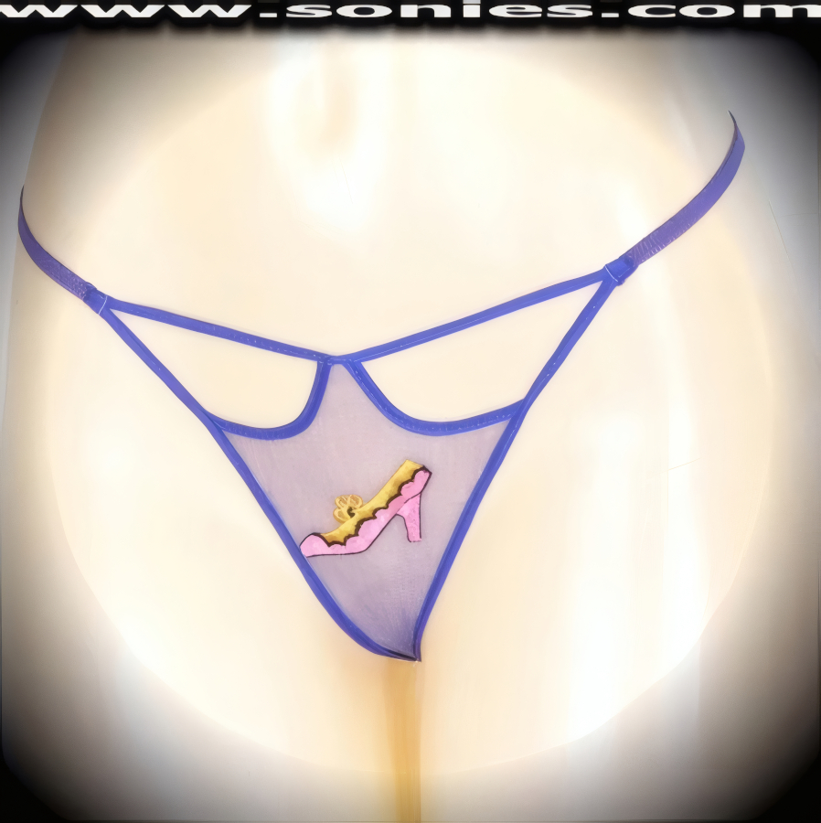 Classic leading lady style with an uptown twist is this Lupita wispy sheer mesh front cutout panty with intricately embroidered elegant heel shoe detailing, plus has a V-shape G-String back finally that flatters your body marvelously. Crafted with a soft elasticized waistband and back to ensure a great fit (10% Lycra, 90% Nylon, exclusive of trim. Hand wash cold and line dry. Do not bleach). It pairs beautifully with any number of risqu� tops. May be worn with stiletto heel shoes or boots to create a phenomenal look. This style is perfect for stage, bedroom performance, life style events, pride week, monthly play parties, fetish events, adult alternative lifestyle gatherings, bachelor parties and gentleman's clubs.   Style: YQ708G