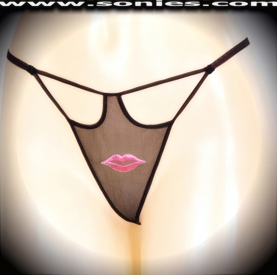 Nothing to conceal as you bares all your best assets in this Lurdes teasingly sheer mesh front cutout panty with intricately embroidered juicy lips detailing, plus has a V-shape G-String back finally that flatters your body marvelously. Crafted with a soft elasticized waistband and back to ensure a great fit (10% Lycra, 90% Nylon, exclusive of trim. Hand wash cold and line dry. Do not bleach). It pairs beautifully with any number of risqu� tops. May be worn with stiletto heel shoes or boots to create a phenomenal look. This style is perfect for stage, bedroom performance, life style events, pride week, monthly play parties, fetish events, adult alternative lifestyle gatherings, bachelor parties and gentleman's clubs.   Style: YQ709A