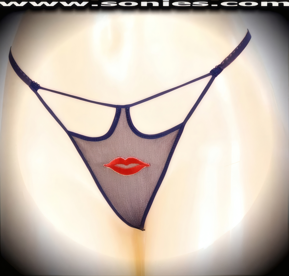 Nothing to conceal as you bares all your best assets in this Lurdes teasingly sheer mesh front cutout panty with intricately embroidered juicy lips detailing, plus has a V-shape G-String back finally that flatters your body marvelously. Crafted with a soft elasticized waistband and back to ensure a great fit (10% Lycra, 90% Nylon, exclusive of trim. Hand wash cold and line dry. Do not bleach). It pairs beautifully with any number of risqu� tops. May be worn with stiletto heel shoes or boots to create a phenomenal look. This style is perfect for stage, bedroom performance, life style events, pride week, monthly play parties, fetish events, adult alternative lifestyle gatherings, bachelor parties and gentleman's clubs.   Style: YQ709G