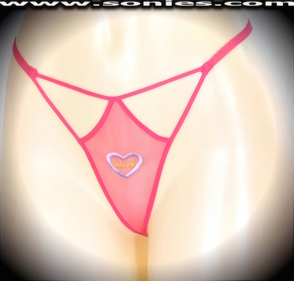 Bare if you dare wearing this Matilde sheer mesh front cutout panty with embroidered Love Heart detailing, plus has a V-shape G-String back finally that flatters your body marvelously. Crafted with a soft elasticized waistband and back to ensure a great fit (10% Lycra, 90% Nylon, exclusive of trim. Hand wash cold and line dry. Do not bleach). It pairs beautifully with any number of risqu� tops. May be worn with stiletto heel shoes or boots to create a phenomenal look. This style is perfect for stage, bedroom performance, life style events, pride week, monthly play parties, fetish events, adult alternative lifestyle gatherings, bachelor parties and gentleman's clubs.   Style: YQ800A