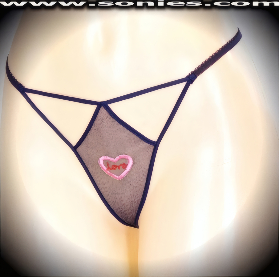 Bare if you dare wearing this Matilde sheer mesh front cutout panty with embroidered Love Heart detailing, plus has a V-shape G-String back finally that flatters your body marvelously. Crafted with a soft elasticized waistband and back to ensure a great fit (10% Lycra, 90% Nylon, exclusive of trim. Hand wash cold and line dry. Do not bleach). It pairs beautifully with any number of risqu� tops. May be worn with stiletto heel shoes or boots to create a phenomenal look. This style is perfect for stage, bedroom performance, life style events, pride week, monthly play parties, fetish events, adult alternative lifestyle gatherings, bachelor parties and gentleman's clubs.   Style: YQ800C