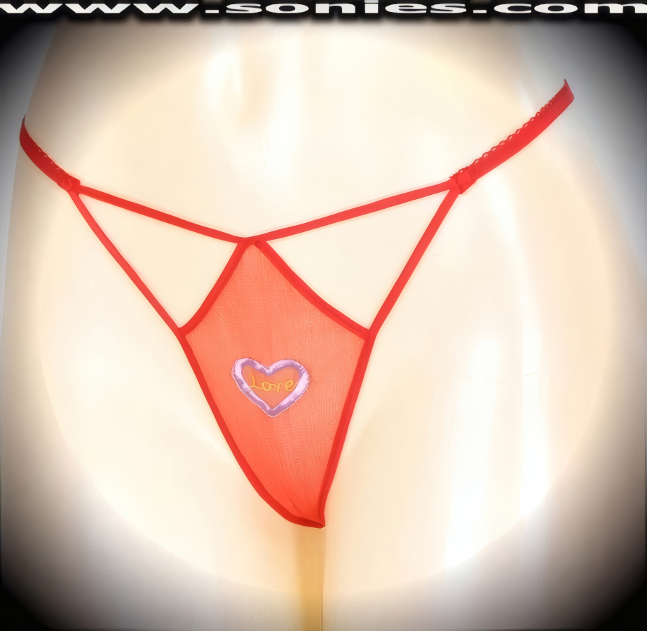 Bare if you dare wearing this Matilde sheer mesh front cutout panty with embroidered Love Heart detailing, plus has a V-shape G-String back finally that flatters your body marvelously. Crafted with a soft elasticized waistband and back to ensure a great fit (10% Lycra, 90% Nylon, exclusive of trim. Hand wash cold and line dry. Do not bleach). It pairs beautifully with any number of risqu� tops. May be worn with stiletto heel shoes or boots to create a phenomenal look. This style is perfect for stage, bedroom performance, life style events, pride week, monthly play parties, fetish events, adult alternative lifestyle gatherings, bachelor parties and gentleman's clubs.   Style: YQ800D