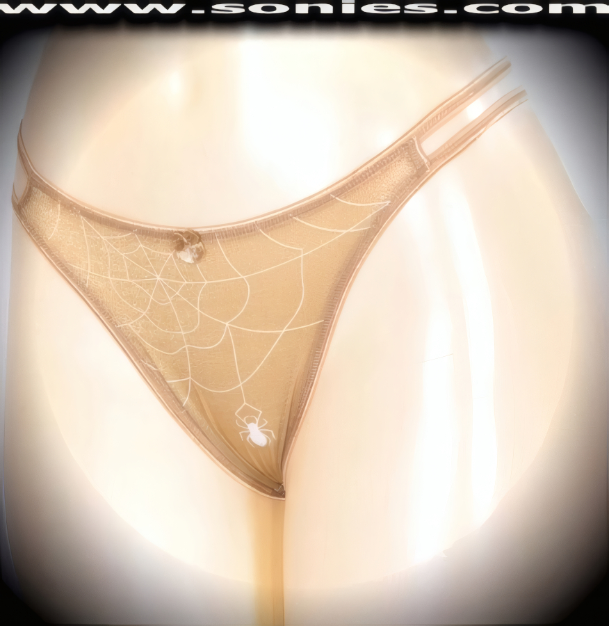 When you�re in search of sheer decadence then look no further then this exquisite adult entertainer's Paquita low-rise semi sheer satin Lycra dance wear thong bottom. Crafted with a stunning foil web design and dangling spider on the frontage to capture your audience's attention. Irresistibly enticing panty features cutout skin baring sides with double elasticized straps to insure a great fit, lined crotch, thong back, plus satin bow appliqu� front detail finish (10% Lycra, 90% Nylon. Wash delicate and hang dry). It pairs beautifully with any number of risqu� tops. May be worn with stiletto heel shoes or boots to create a phenomenal look. This style is perfect for stage, bedroom performance, life style events, pride week, monthly play parties, fetish events, adult alternative lifestyle gatherings, bachelor parties and gentleman's clubs.   Style: YQ956B