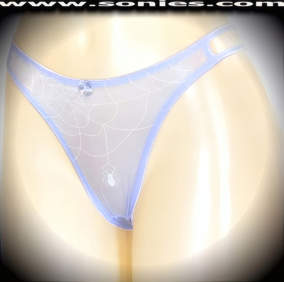 When you�re in search of sheer decadence then look no further then this exquisite adult entertainer's Paquita low-rise semi sheer satin Lycra dance wear thong bottom. Crafted with a stunning foil web design and dangling spider on the frontage to capture your audience's attention. Irresistibly enticing panty features cutout skin baring sides with double elasticized straps to insure a great fit, lined crotch, thong back, plus satin bow appliqu� front detail finish (10% Lycra, 90% Nylon. Wash delicate and hang dry). It pairs beautifully with any number of risqu� tops. May be worn with stiletto heel shoes or boots to create a phenomenal look. This style is perfect for stage, bedroom performance, life style events, pride week, monthly play parties, fetish events, adult alternative lifestyle gatherings, bachelor parties and gentleman's clubs.   Style: YQ956C