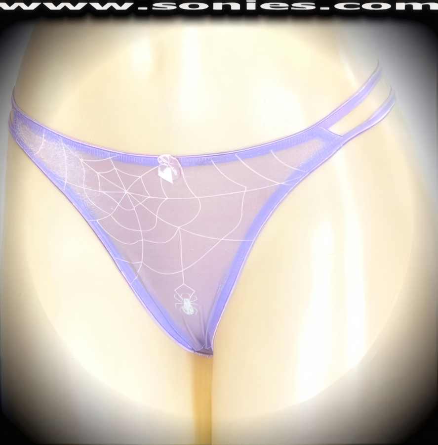 When you�re in search of sheer decadence then look no further then this exquisite adult entertainer's Paquita low-rise semi sheer satin Lycra dance wear thong bottom. Crafted with a stunning foil web design and dangling spider on the frontage to capture your audience's attention. Irresistibly enticing panty features cutout skin baring sides with double elasticized straps to insure a great fit, lined crotch, thong back, plus satin bow appliqu� front detail finish (10% Lycra, 90% Nylon. Wash delicate and hang dry). It pairs beautifully with any number of risqu� tops. May be worn with stiletto heel shoes or boots to create a phenomenal look. This style is perfect for stage, bedroom performance, life style events, pride week, monthly play parties, fetish events, adult alternative lifestyle gatherings, bachelor parties and gentleman's clubs.   Style: YQ956D