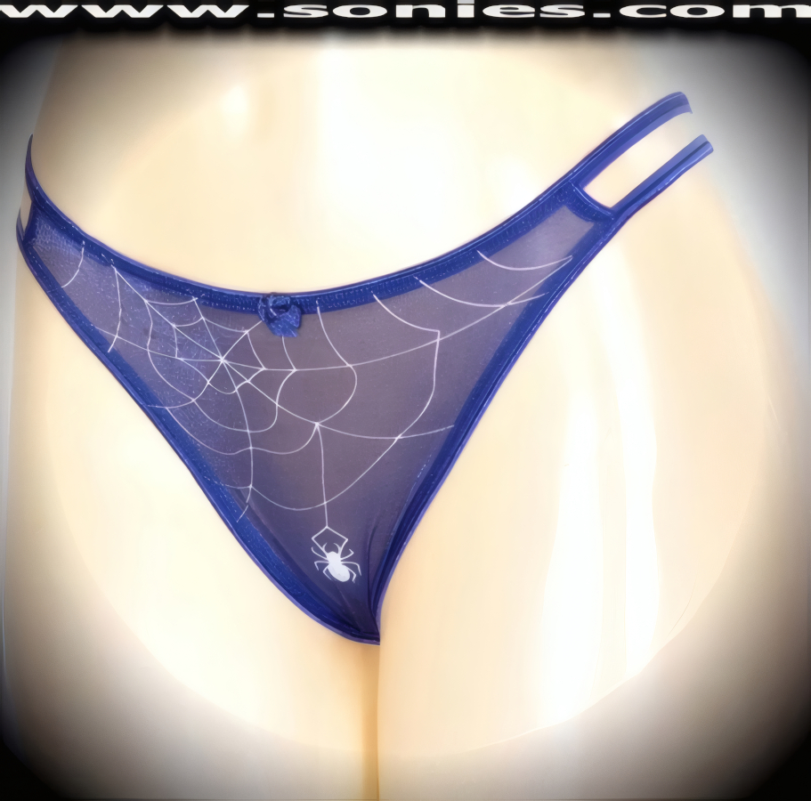 When you�re in search of sheer decadence then look no further then this exquisite adult entertainer's Paquita low-rise semi sheer satin Lycra dance wear thong bottom. Crafted with a stunning foil web design and dangling spider on the frontage to capture your audience's attention. Irresistibly enticing panty features cutout skin baring sides with double elasticized straps to insure a great fit, lined crotch, thong back, plus satin bow appliqu� front detail finish (10% Lycra, 90% Nylon. Wash delicate and hang dry). It pairs beautifully with any number of risqu� tops. May be worn with stiletto heel shoes or boots to create a phenomenal look. This style is perfect for stage, bedroom performance, life style events, pride week, monthly play parties, fetish events, adult alternative lifestyle gatherings, bachelor parties and gentleman's clubs.   Style: YQ956H